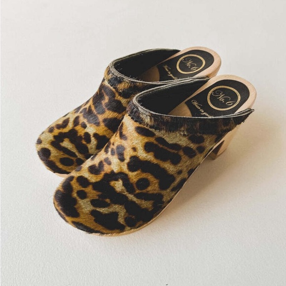 No. 6 Store New School deep lake Clog clogs mules wooden Leopard Pony calf hair - Picture 3 of 9